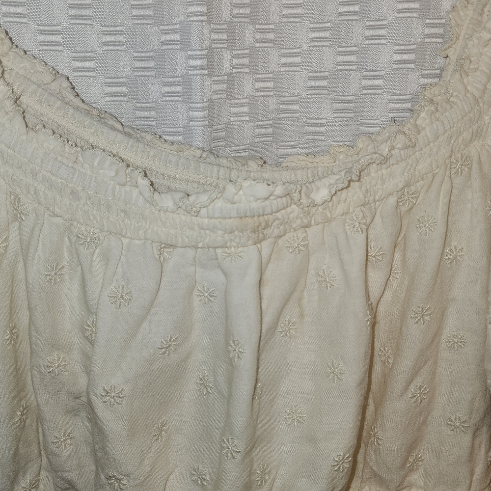 Ruffle Sleeve Milkmaid Cream Colored Mink Dress Women's CottageCore Puff Sleeve - Picture 3 of 8
